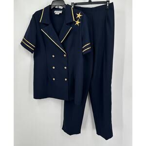 Bedford Fair Womens Pantsuit Size 14T Vintage Nautical Navy 90s Cruise Vacation